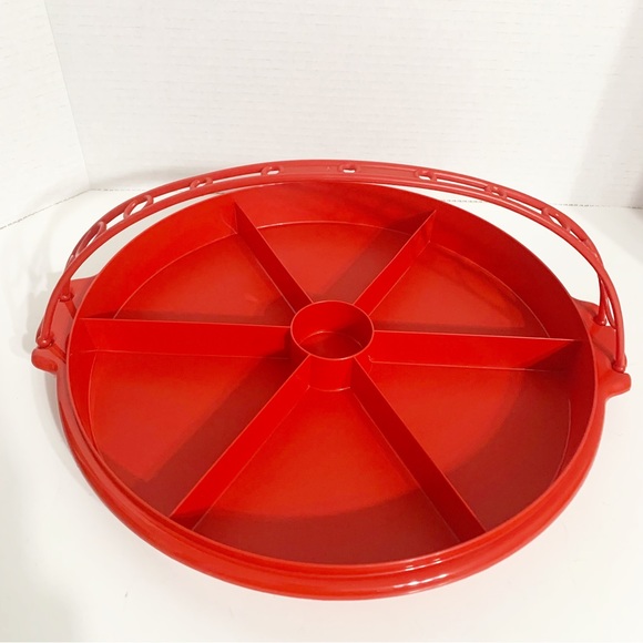 Vintage Tupperware 6 Sections Divided Party Susan Serving Relish Carrier Handle - Picture 7 of 13